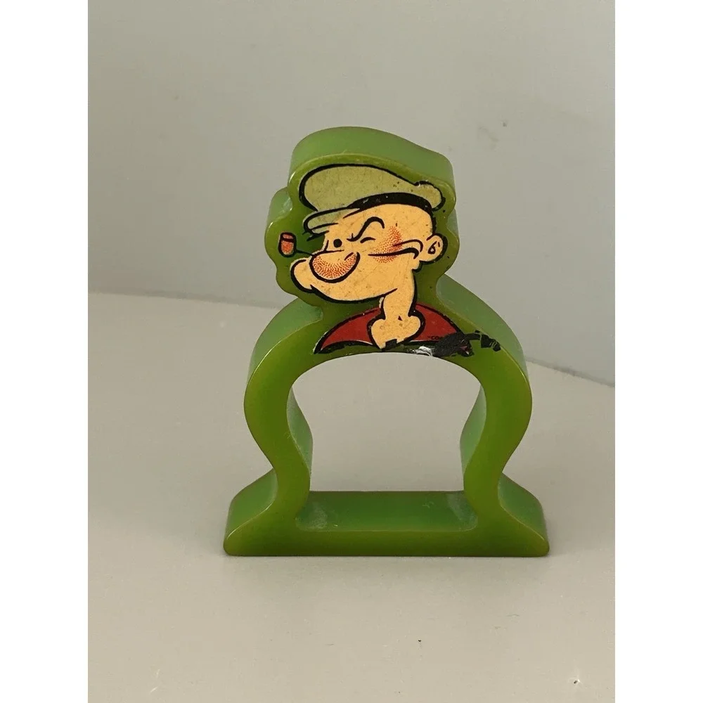 Vintage MCM Green Bakelite Popeye The Sailor Decal Napkin Ring 2-Side Rare!